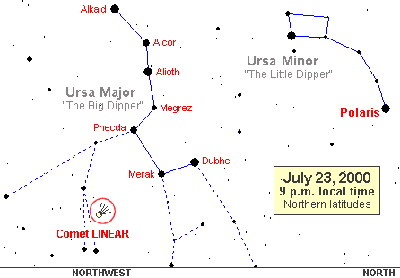Comet Linear finder chart for July 23rd, 2000