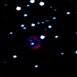 NGC2438 Planetary Nebula in M46. 20" f4.5 reflector. Ektachrome 400 10 mins