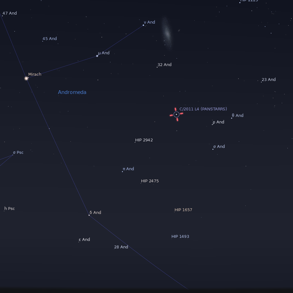 Comet C/2011 L4 (Pan-STARRS) position on 1st April 2013 at 22:00 BST
