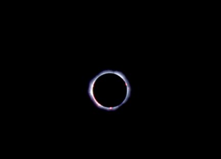 Total Solar Eclipse, August 1999 at 10:41 UT, taken by Gerard Gilligan from Altmunster, Salzkammergut Region, Austria, using Pentax K 1000 SLR Camera, fitted with 500mm f8 Canton Lens. 1/500th second. Film used was Kodak Elite, 400 ASA slide film.
