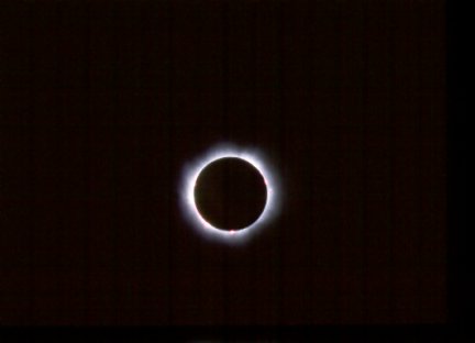 Total Solar Eclipse, August 1999 at 10:41 UT, taken by Gerard Gilligan from Altmunster, Salzkammergut Region, Austria, using Pentax K 1000 SLR Camera, fitted with 500mm f8 Canton Lens. 1/250th second. Film used was Kodak Elite, 400 ASA slide film.