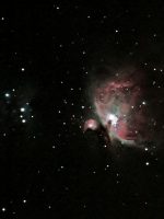 The Great Orion Nebula (M42/M43), taken by Mark Payne, date on or before 28th January 2011. Shot using Unmodded Canon 7D and Canon EF 300mm f/4L IS USM mounted to an Astrotrac Heavily cropped from original file.